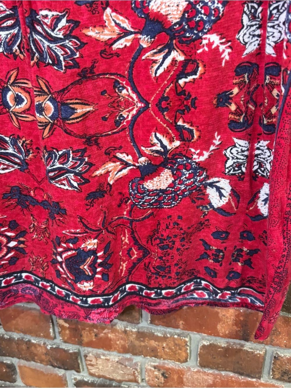 Lucky Brand womens boho floral mixed print peasant henley top red 2X - Picture 2 of 7
